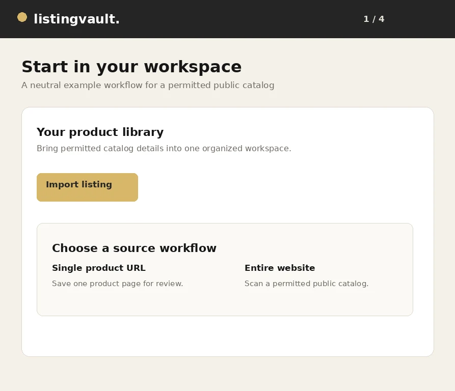 Listing Vault workspace with the import action visible